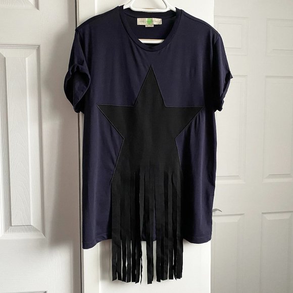 Stella McCartney Navy/Black Star Fringe Tee Shirt, size 42 (fits like a size 4) - Picture 3 of 10
